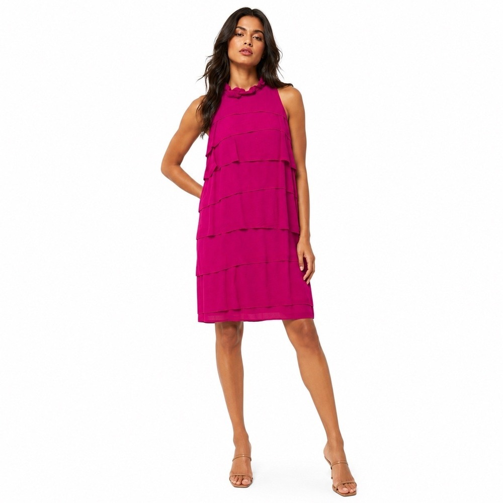 Vince Magenta Pink 6 Tiered Ruffle Silk Sleeveless Dress Party Romantic Luxury